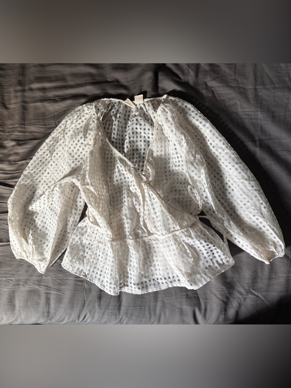 Levi's White Wrap Peplum Blouse with Puff Sleeves